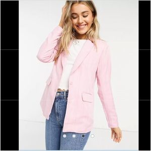 ASOS VILLLA BLAZER IN PEONY PINK W/ PINSTRIPE 2 BUTTONS & POCKETS SUPER SOFT